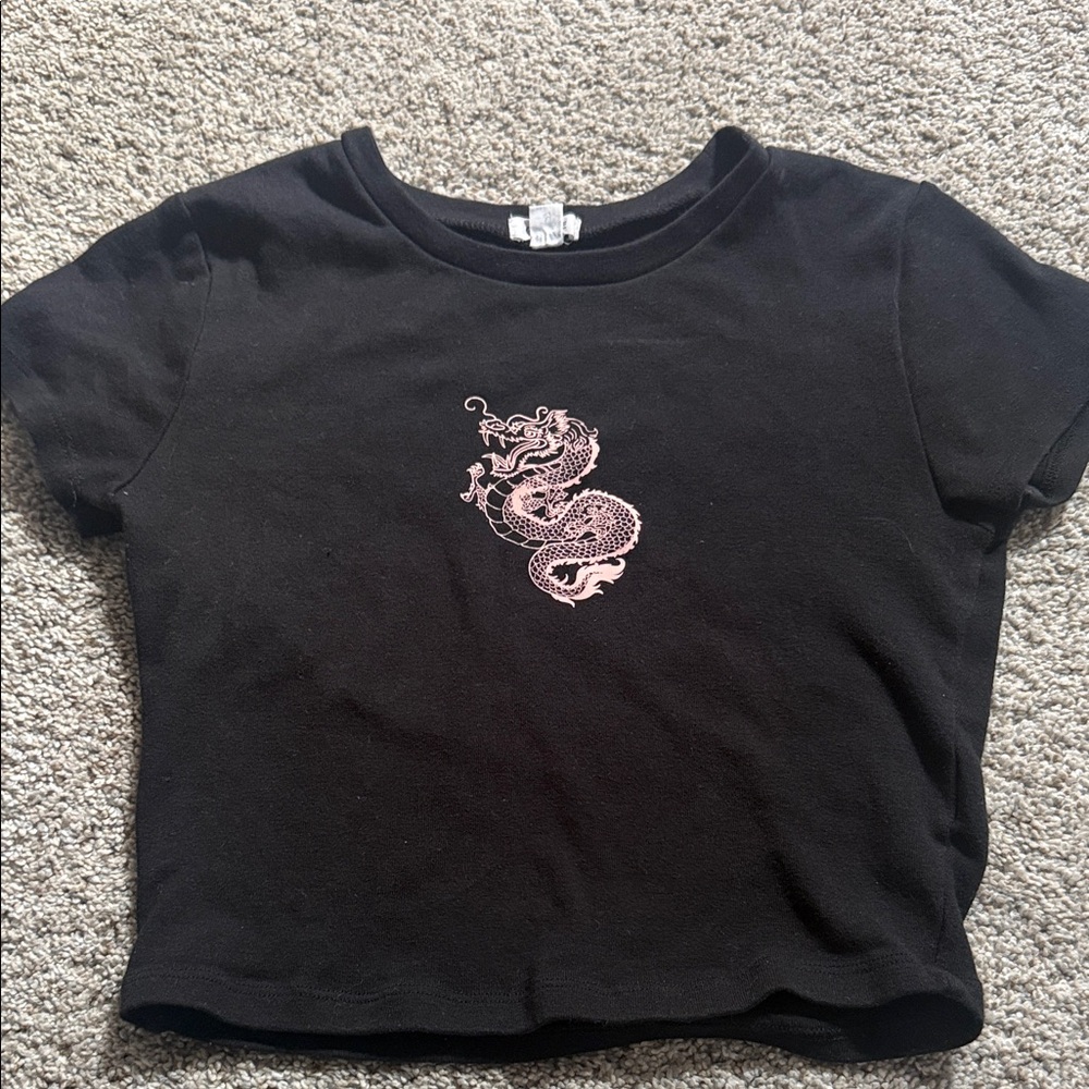 Garage Black Crop Top with Pink Dragon Design